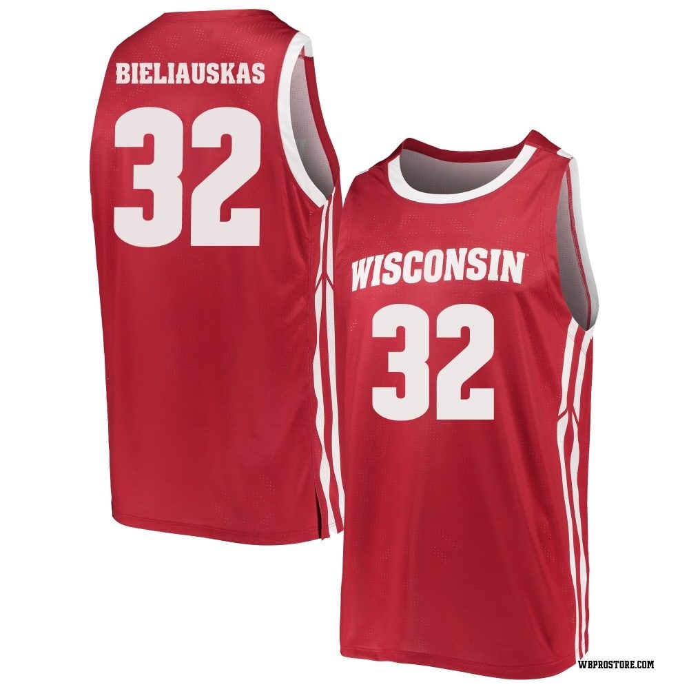 Men's Aleksas Bieliauskas Wisconsin Badgers Replica Basketball Jersey - Red