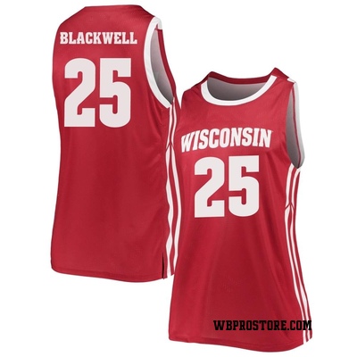 Women's John Blackwell Wisconsin Badgers Replica Red Basketball Jersey - Black