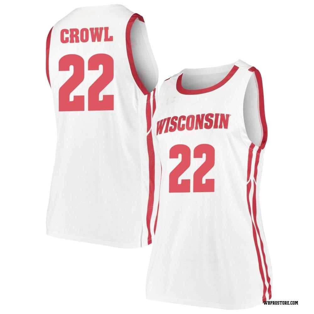 Women's Steven Crowl Wisconsin Badgers Replica Basketball Jersey - White